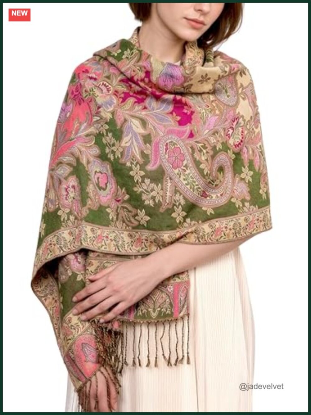 Elegant Paisley Floral Pashmina Shawl Wrap, Lightweight Viscose, Festival